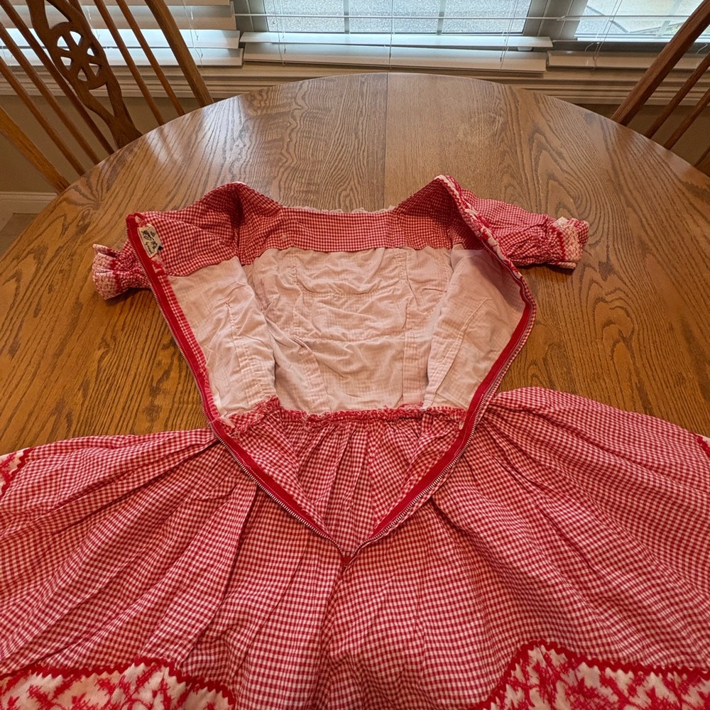 Vintage Nita Smith Red Gingham Embroidered Square Dance Dress Ruffles Lace S - Picture 10 of 10